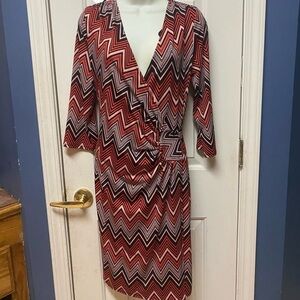 Aa Studio Women's V neck Chevron cross body fit flare flowy soft dress size 10